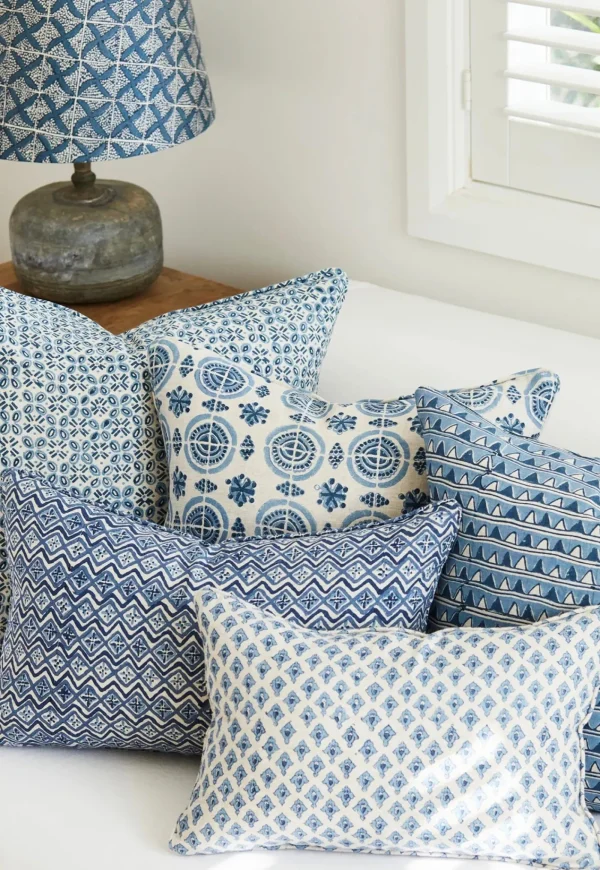 Sale Amreli Azure Linen Cushion 55x55cm Cushions & Throws