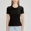 Fashion Base Ribbed SS Tee - Black Women Tops & Tees