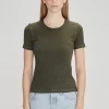Hot Base Ribbed SS Tee - Khaki Women Tops & Tees