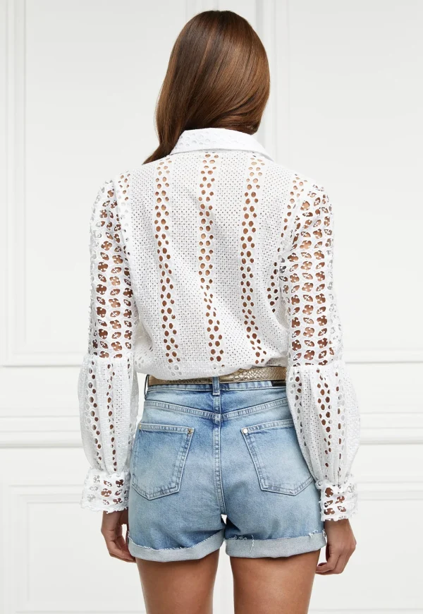 Clearance Broderie Lace Shirt - White Women Tops & Tees