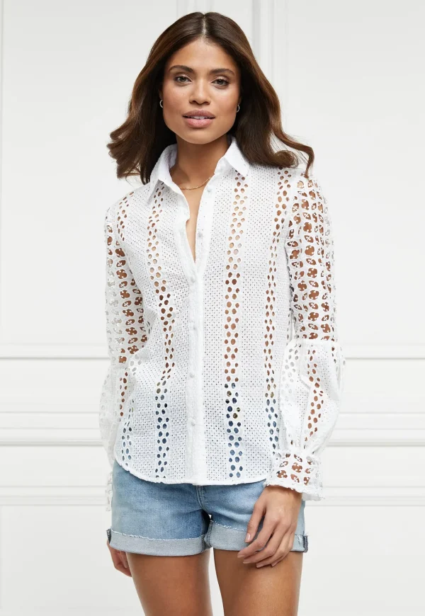 Clearance Broderie Lace Shirt - White Women Tops & Tees