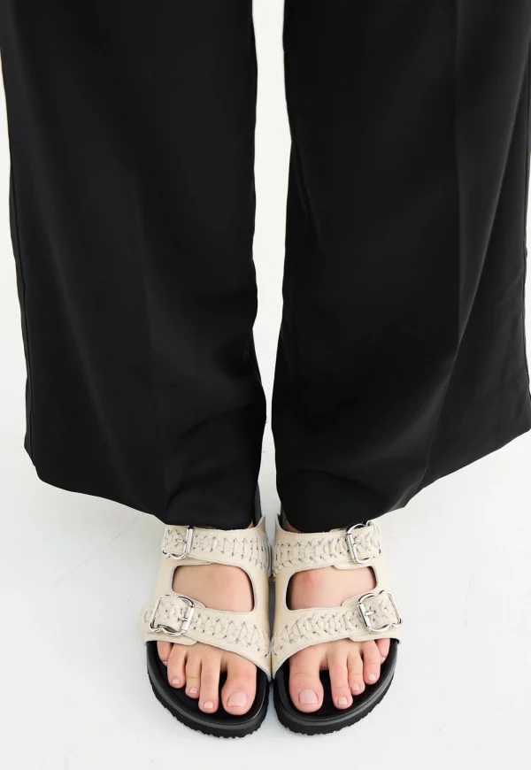Fashion Buckle Slide - Woven Cream Women Footwear | Slides & Sandals