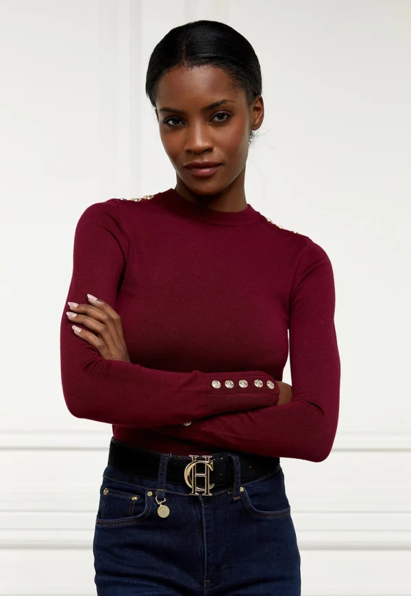 Best Buttoned Knit Crew Neck - Wine Women Tops & Tees | Knitwear