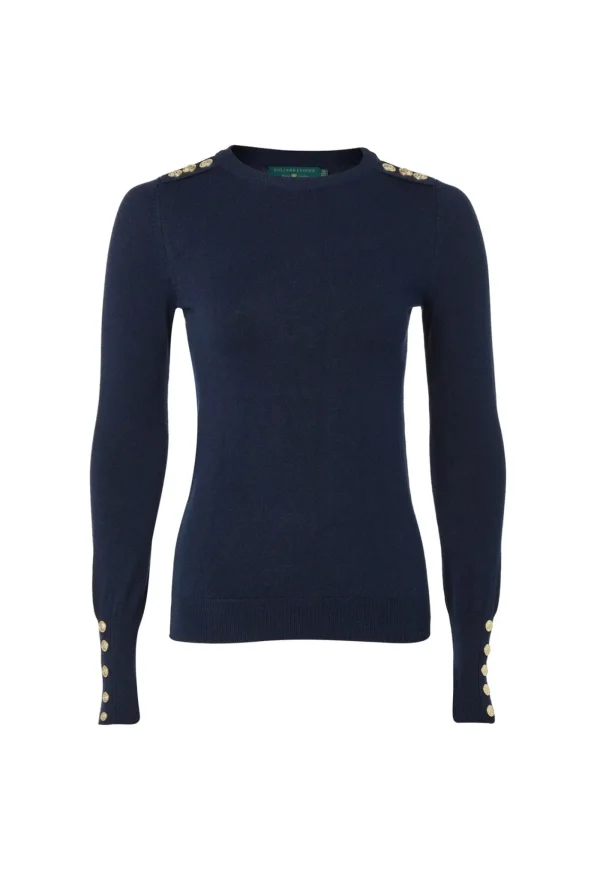 Online Buttoned Knit Crew Neck - Ink Navy Women Tops & Tees | Knitwear