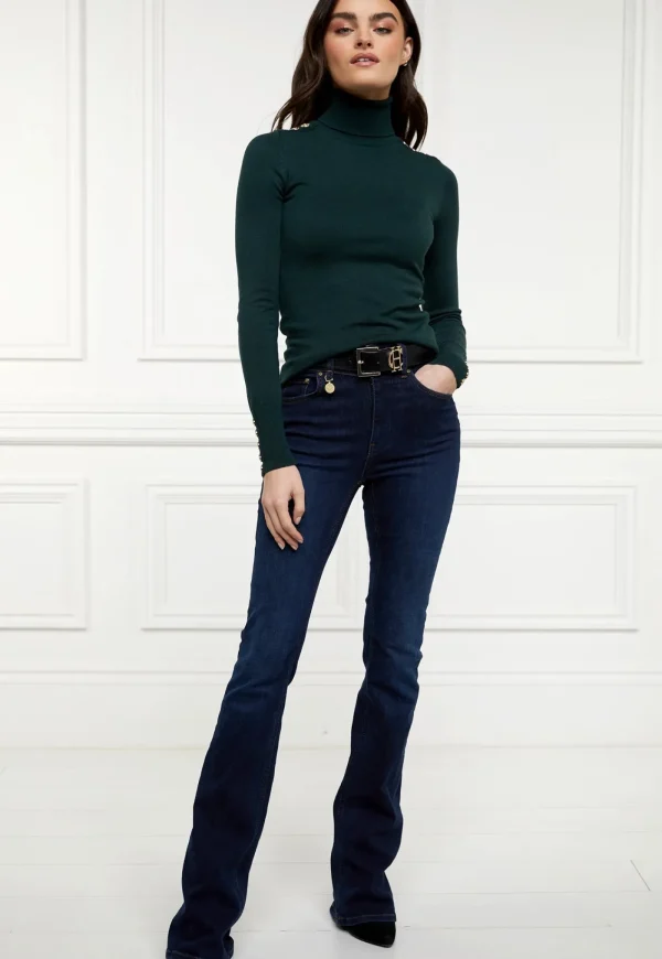 Hot Buttoned Knit Roll Neck - Deep Emerald Women Tops & Tees | Knitwear