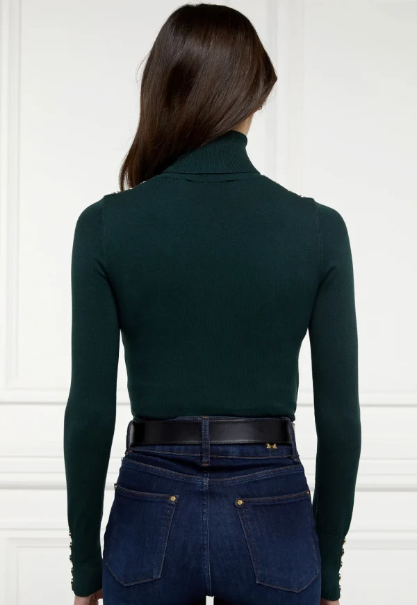 Hot Buttoned Knit Roll Neck - Deep Emerald Women Tops & Tees | Knitwear