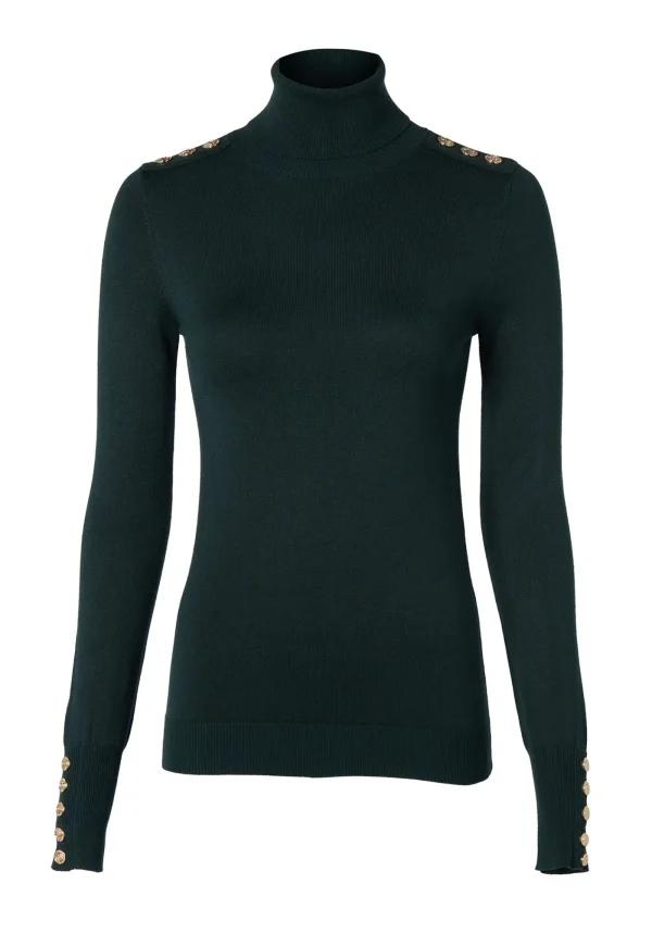 Hot Buttoned Knit Roll Neck - Deep Emerald Women Tops & Tees | Knitwear