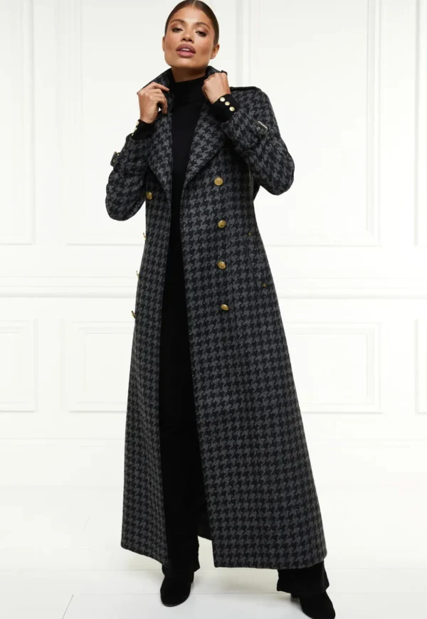 Online Chelsea Trench Coat Full Length - Charcoal Houndstooth Women Coats