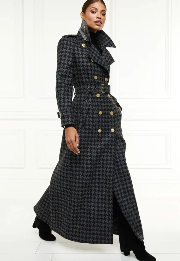 Online Chelsea Trench Coat Full Length - Charcoal Houndstooth Women Coats