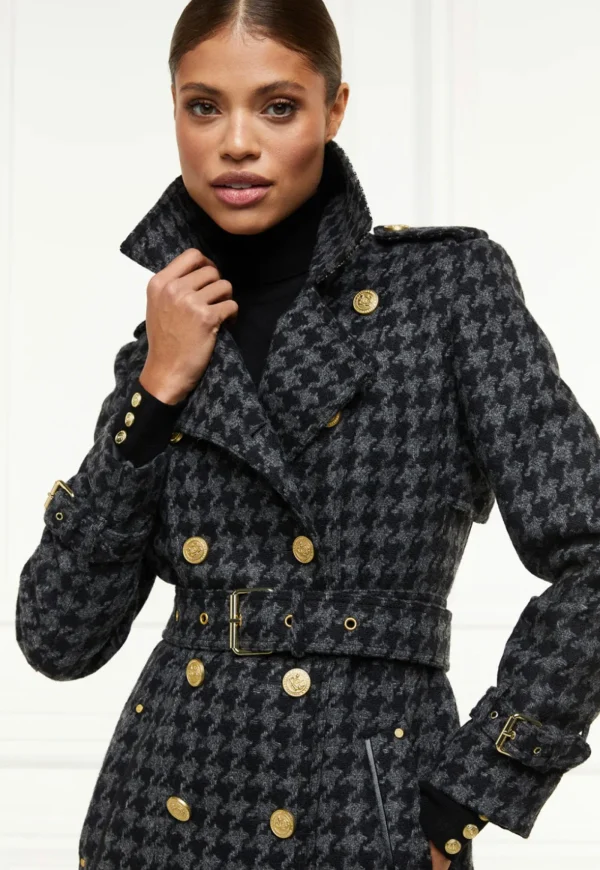 Online Chelsea Trench Coat Full Length - Charcoal Houndstooth Women Coats