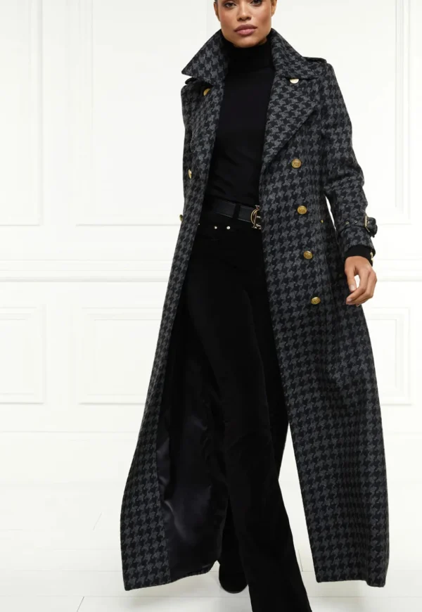 Online Chelsea Trench Coat Full Length - Charcoal Houndstooth Women Coats