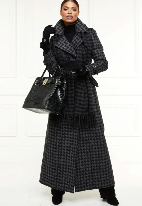Online Chelsea Trench Coat Full Length - Charcoal Houndstooth Women Coats