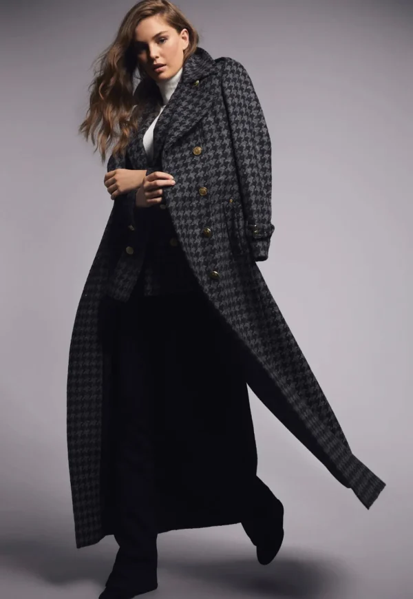 Online Chelsea Trench Coat Full Length - Charcoal Houndstooth Women Coats