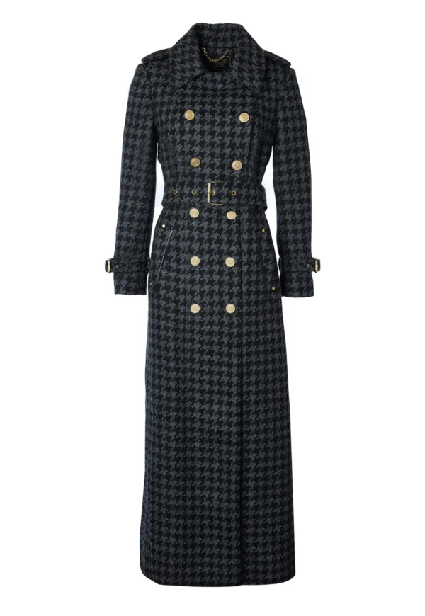 Online Chelsea Trench Coat Full Length - Charcoal Houndstooth Women Coats