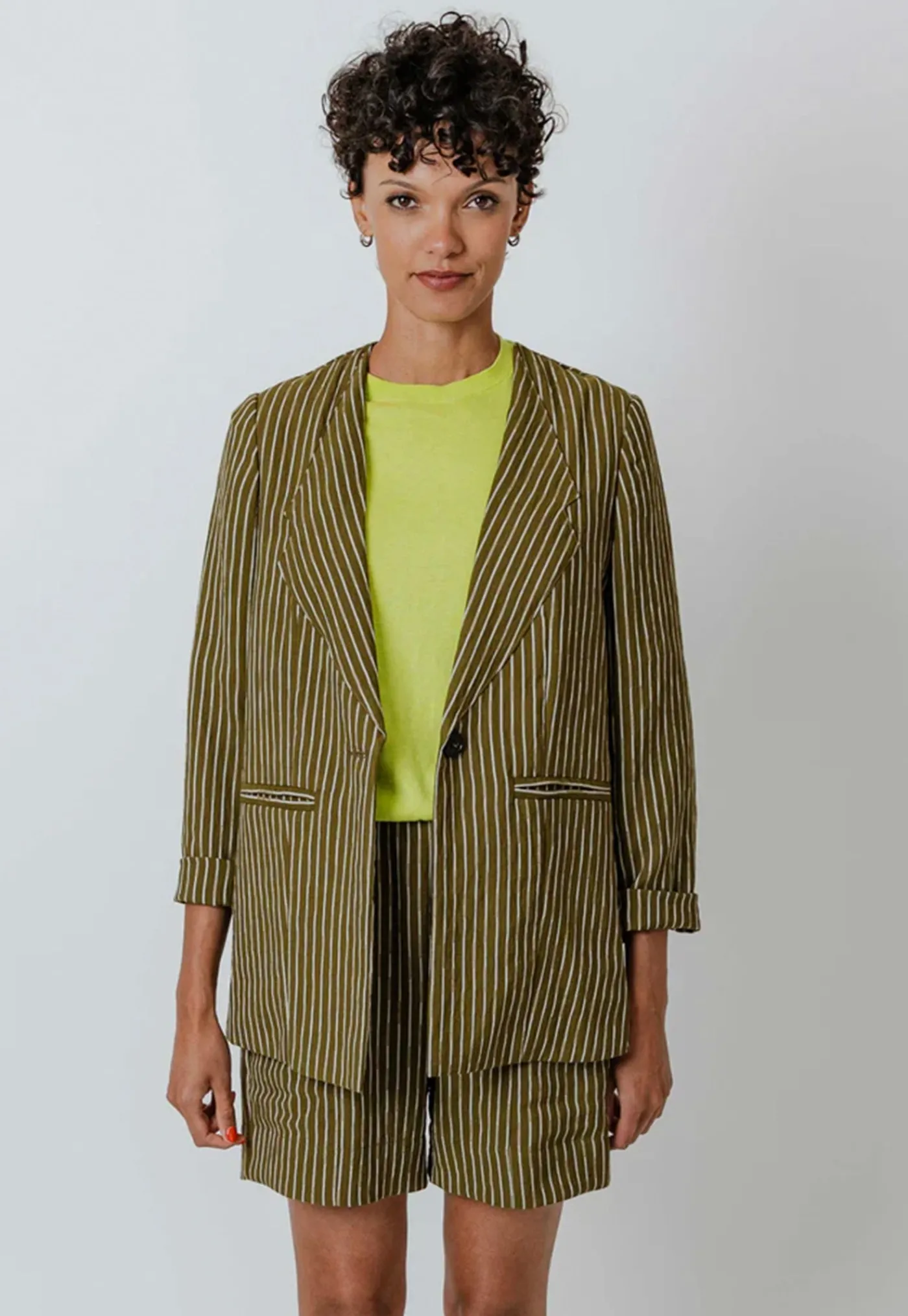 dean_blazer__moss_stripe_0.webp Sale Dean Blazer - Moss Stripe Women Blazers & Jackets