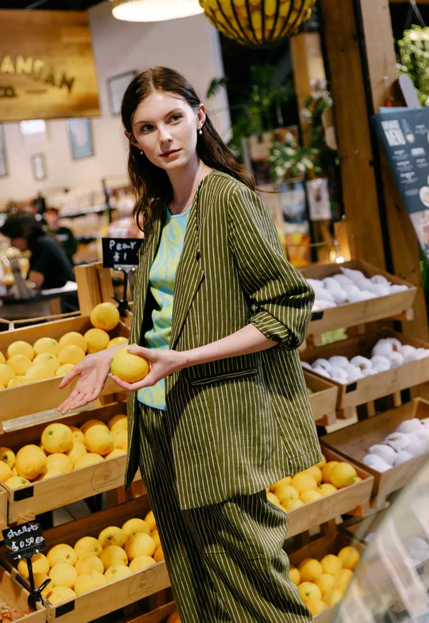 dean_blazer__moss_stripe_1.webp Sale Dean Blazer - Moss Stripe Women Blazers & Jackets