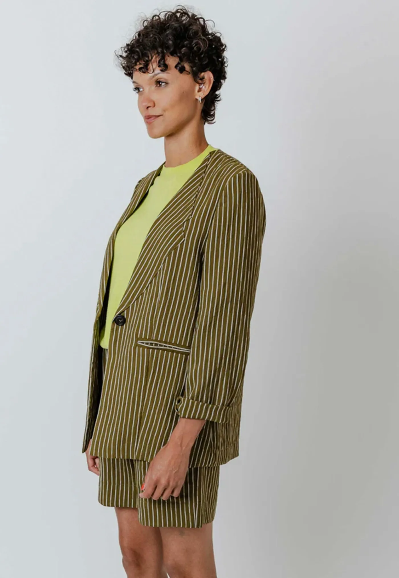 dean_blazer__moss_stripe_2.webp Sale Dean Blazer - Moss Stripe Women Blazers & Jackets