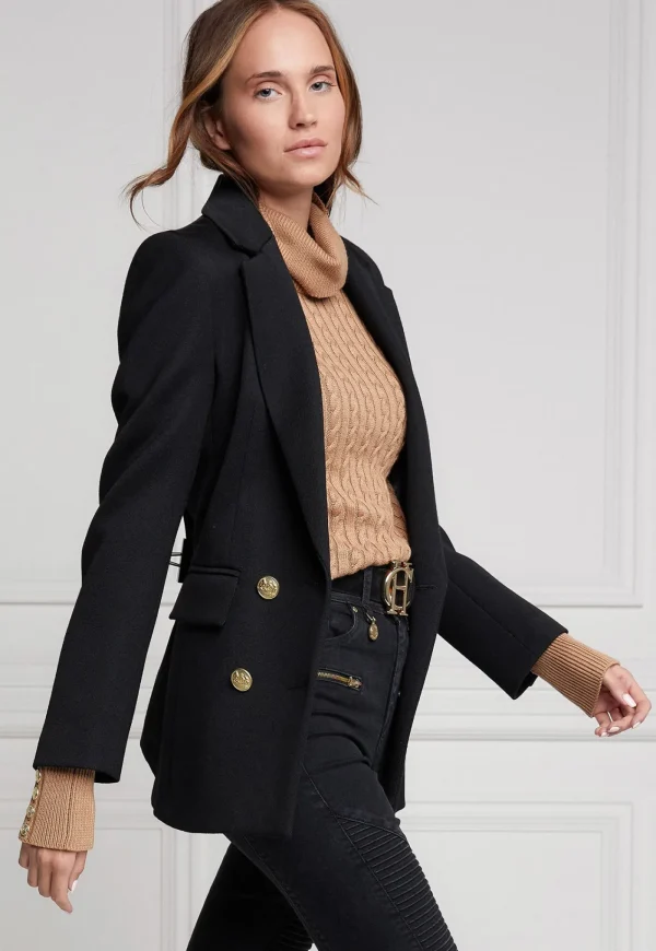 Hot Double Breasted Blazer - Black Twill Women Blazers & Jackets