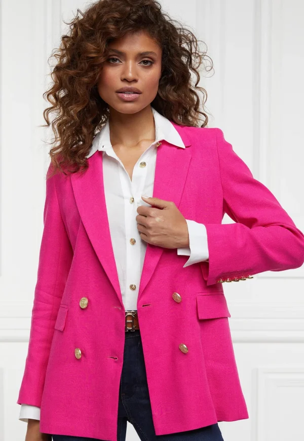 Clearance Double Breasted Blazer - Hot Pink Women Blazers & Jackets
