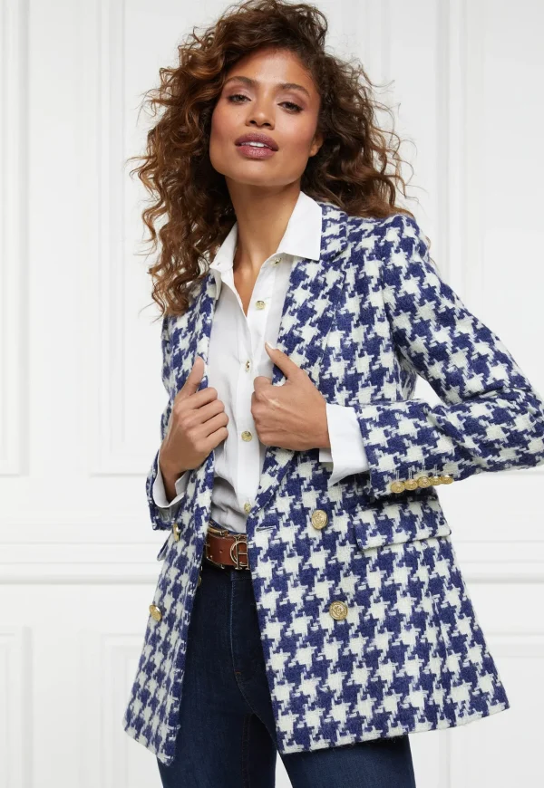 Online Double Breasted Blazer - Large Scale Navy Houndstooth Women Blazers & Jackets