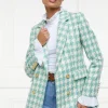 Fashion Double Breasted Blazer - Large Scale Teal Houndstooth Women Blazers & Jackets