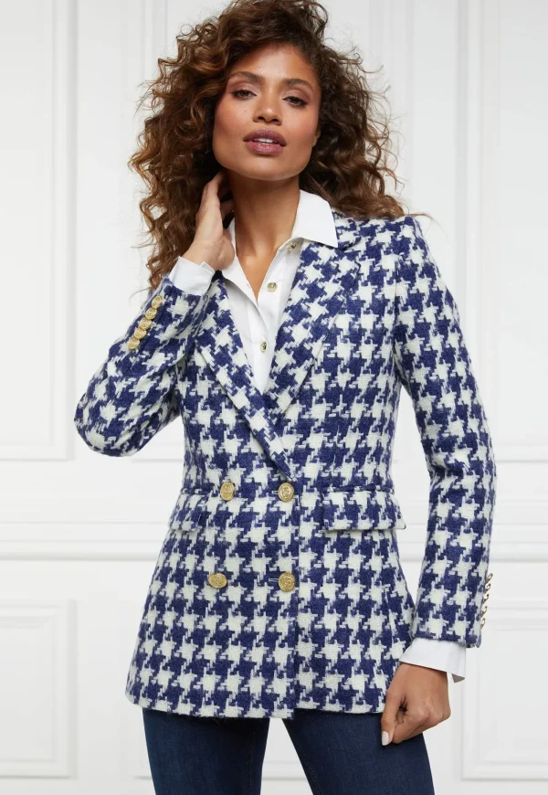 Online Double Breasted Blazer - Large Scale Navy Houndstooth Women Blazers & Jackets