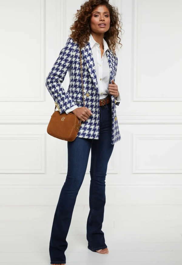 Online Double Breasted Blazer - Large Scale Navy Houndstooth Women Blazers & Jackets