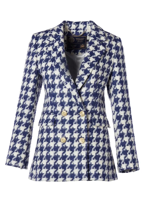 Online Double Breasted Blazer - Large Scale Navy Houndstooth Women Blazers & Jackets