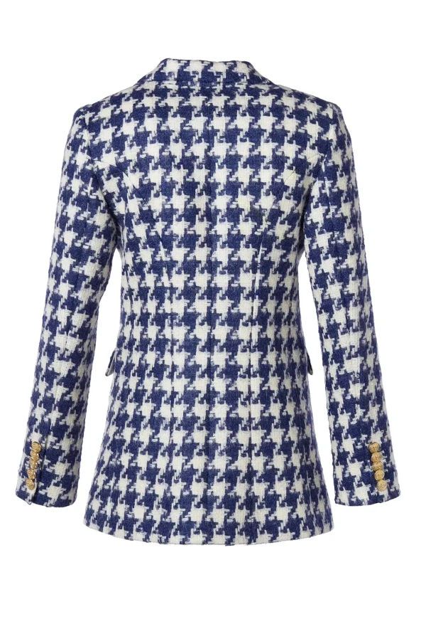Online Double Breasted Blazer - Large Scale Navy Houndstooth Women Blazers & Jackets