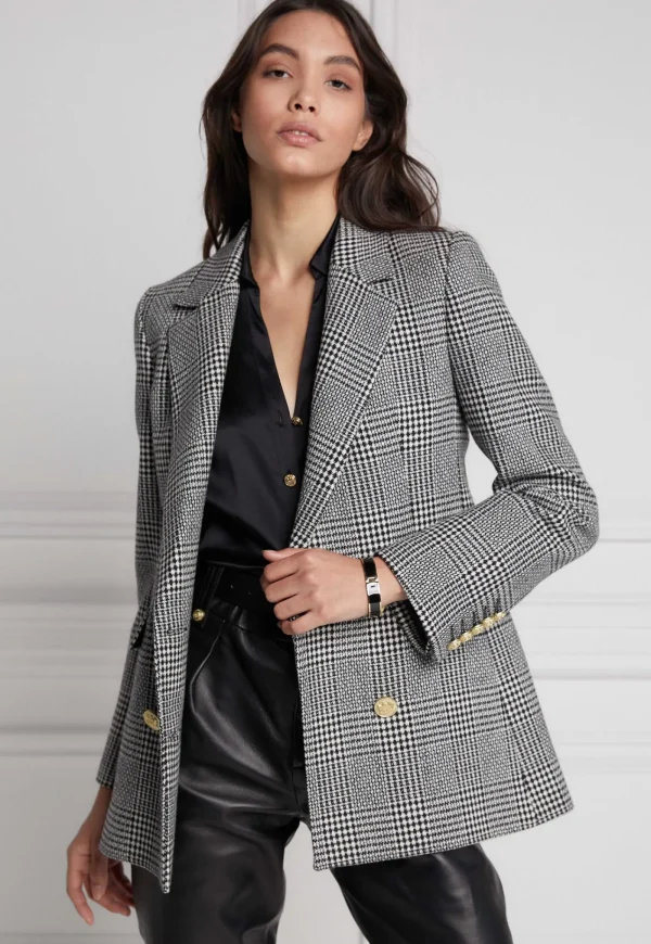 Fashion Double Breasted Blazer - Prince of Wales Mono Women Blazers & Jackets
