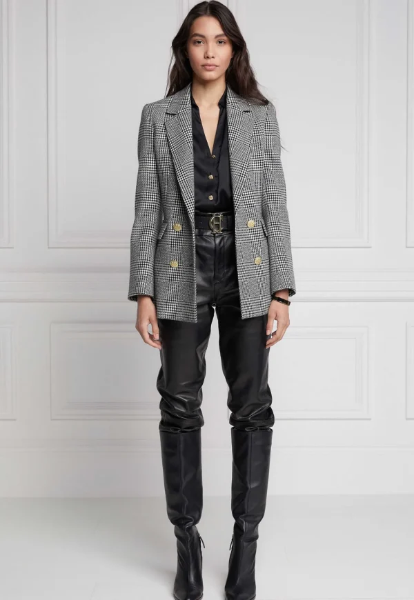 Fashion Double Breasted Blazer - Prince of Wales Mono Women Blazers & Jackets
