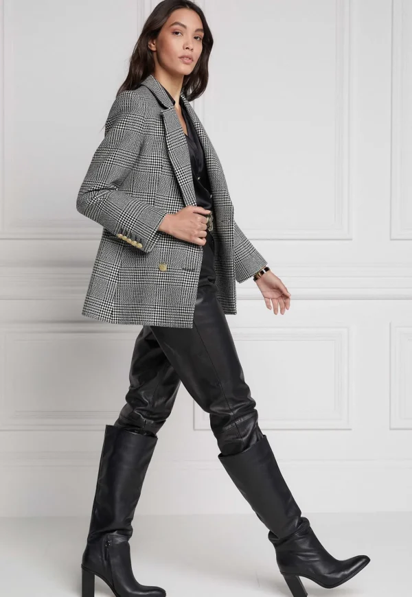 Fashion Double Breasted Blazer - Prince of Wales Mono Women Blazers & Jackets