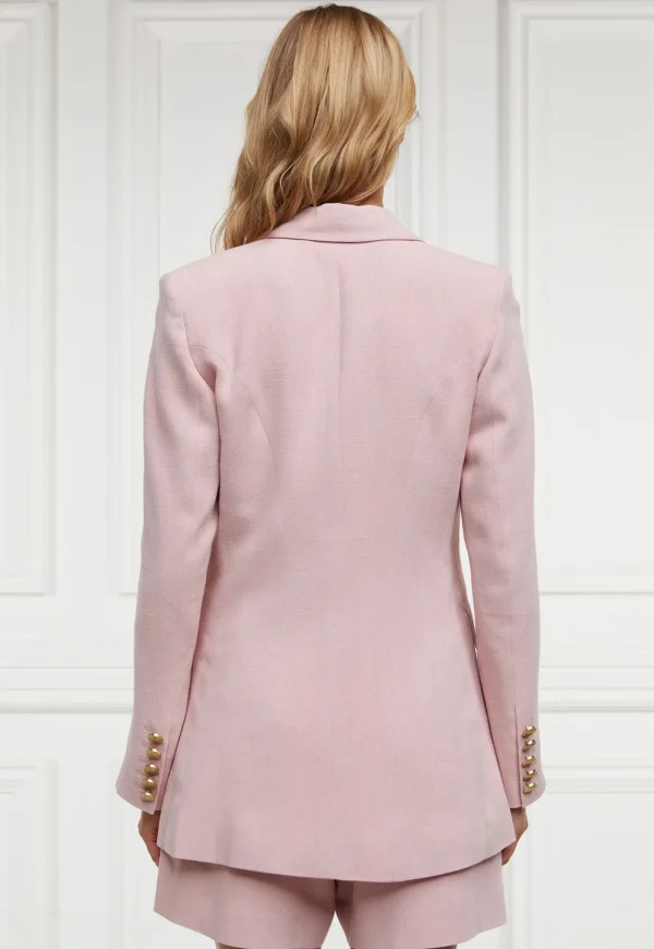 Hot Double Breasted Blazer - Pink Linen Women Blazers & Jackets