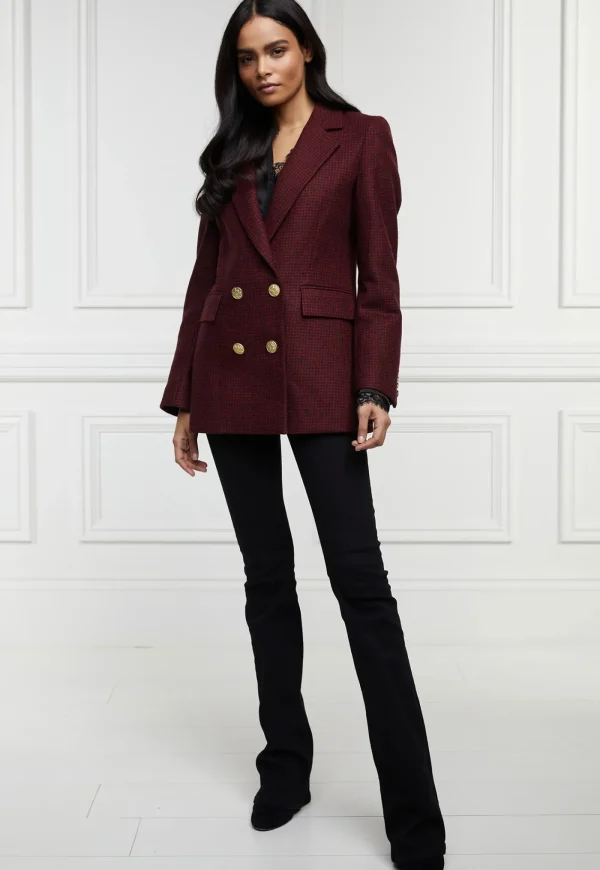 Outlet Double Breasted Blazer - Red Houndstooth Women Blazers & Jackets