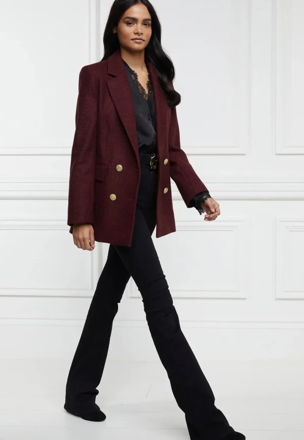 Outlet Double Breasted Blazer - Red Houndstooth Women Blazers & Jackets