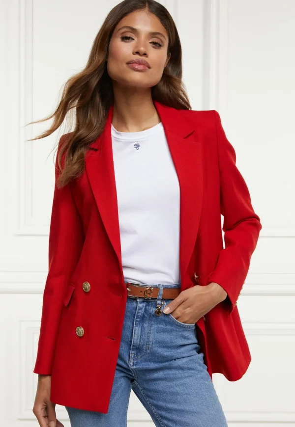 Fashion Double Breasted Blazer - Red Barathea Women Blazers & Jackets