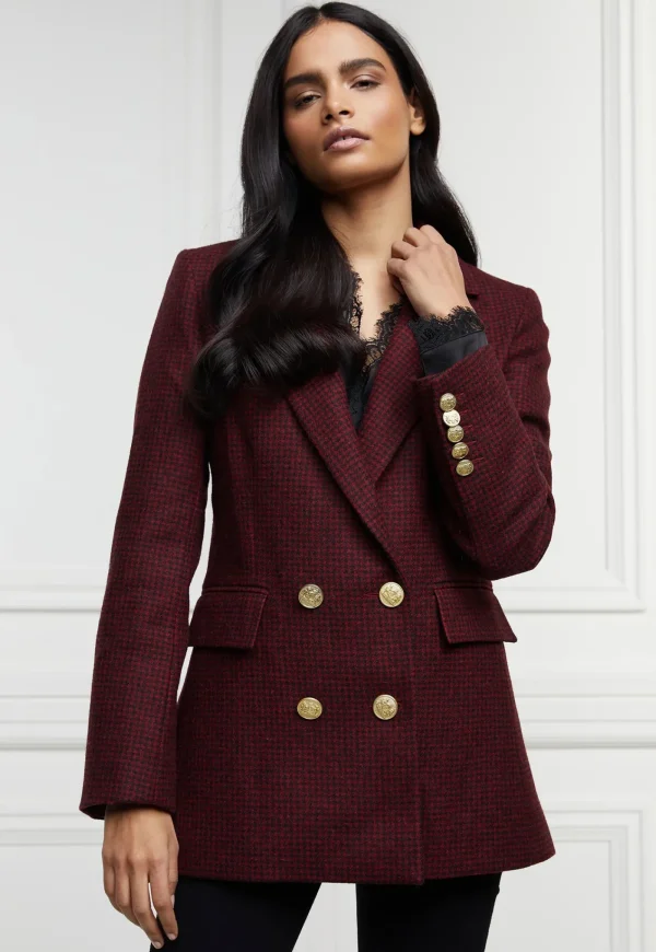 Outlet Double Breasted Blazer - Red Houndstooth Women Blazers & Jackets