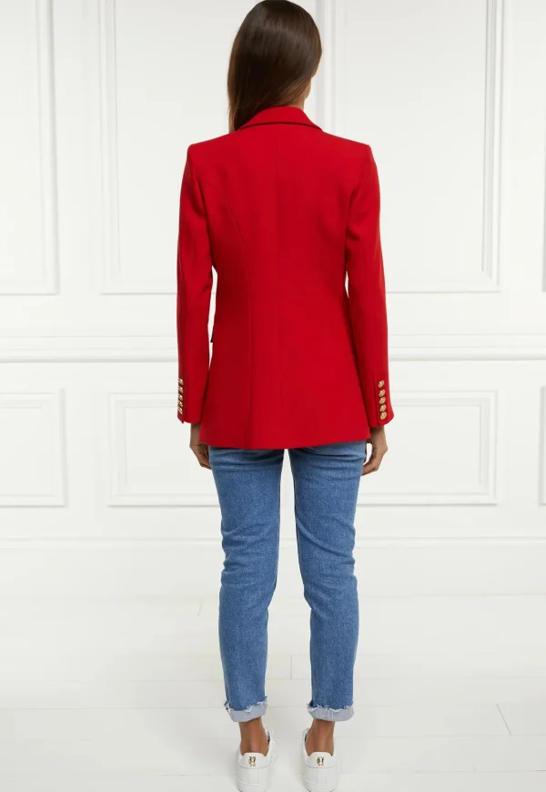 Fashion Double Breasted Blazer - Red Barathea Women Blazers & Jackets