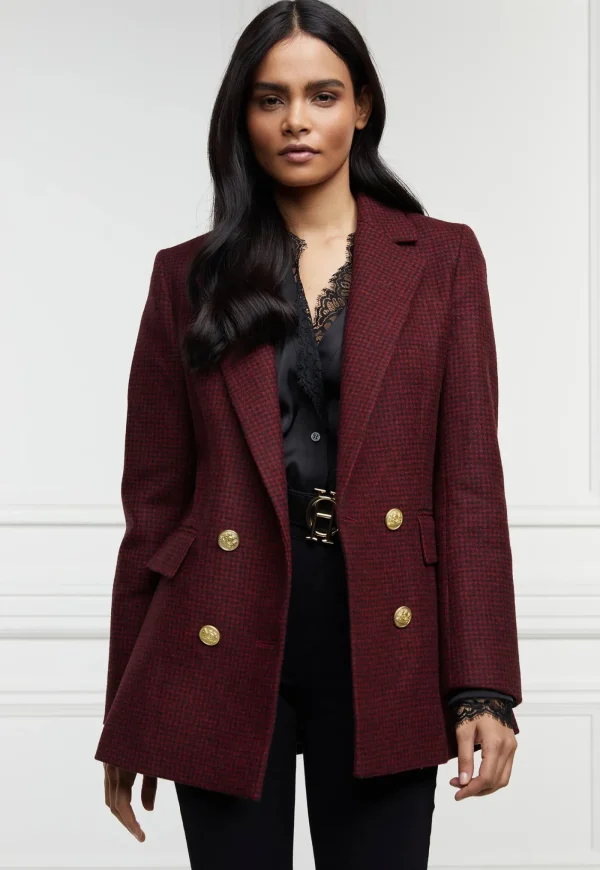 Outlet Double Breasted Blazer - Red Houndstooth Women Blazers & Jackets