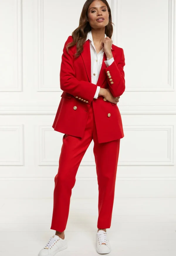 Fashion Double Breasted Blazer - Red Barathea Women Blazers & Jackets