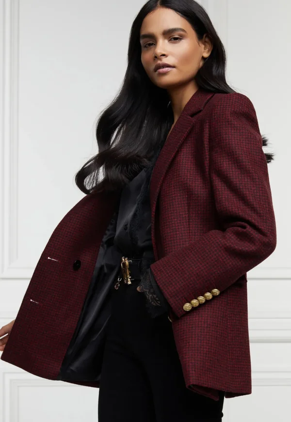Outlet Double Breasted Blazer - Red Houndstooth Women Blazers & Jackets