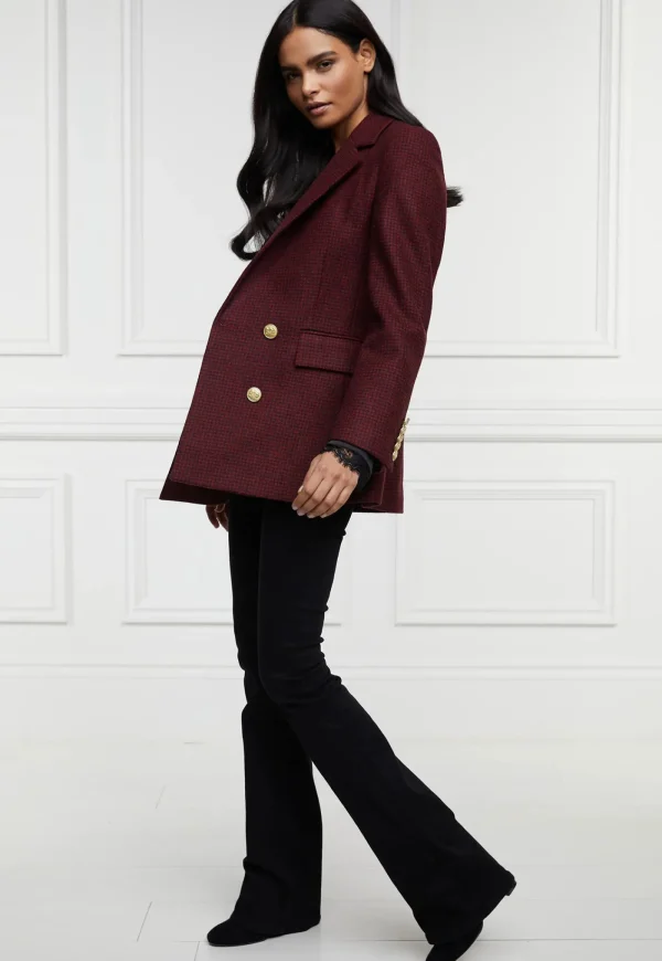 Outlet Double Breasted Blazer - Red Houndstooth Women Blazers & Jackets