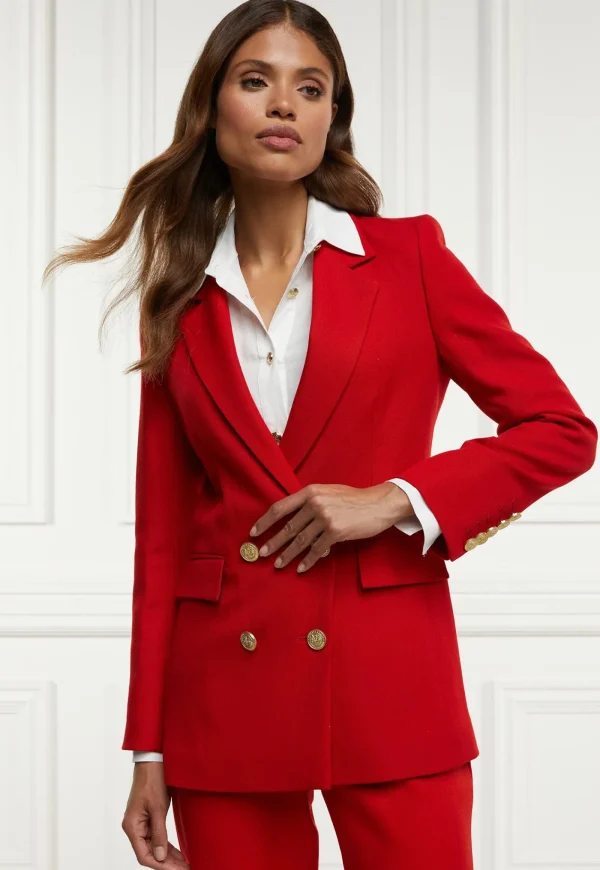 Fashion Double Breasted Blazer - Red Barathea Women Blazers & Jackets