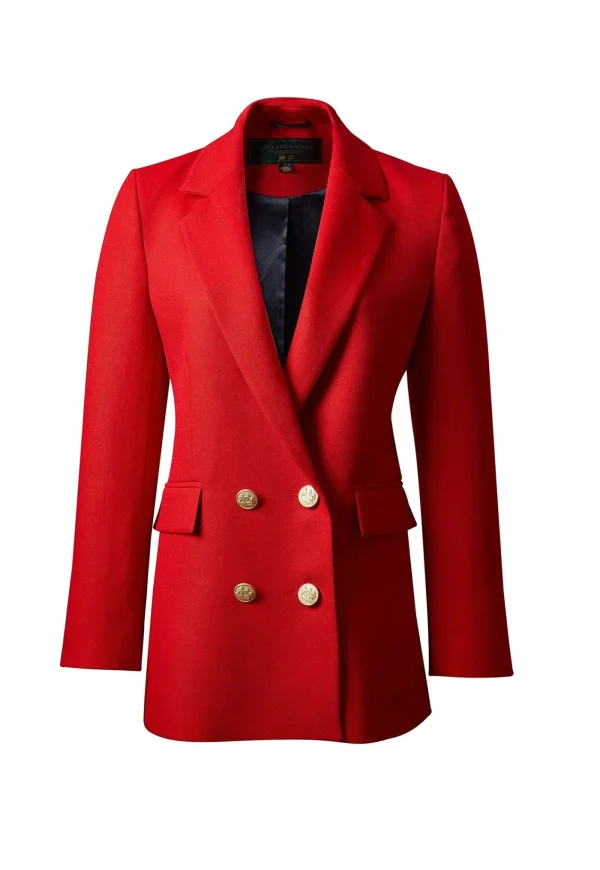Fashion Double Breasted Blazer - Red Barathea Women Blazers & Jackets