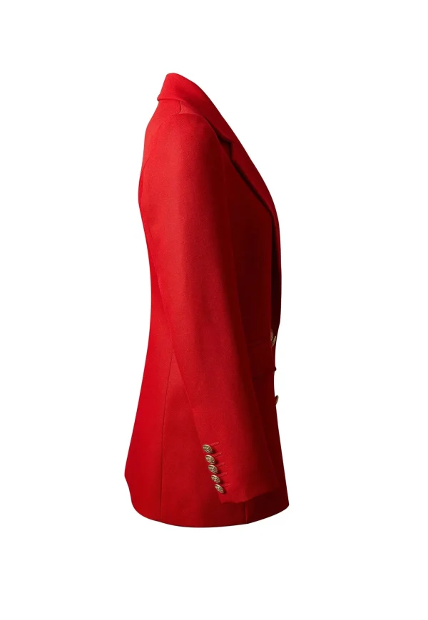 Fashion Double Breasted Blazer - Red Barathea Women Blazers & Jackets