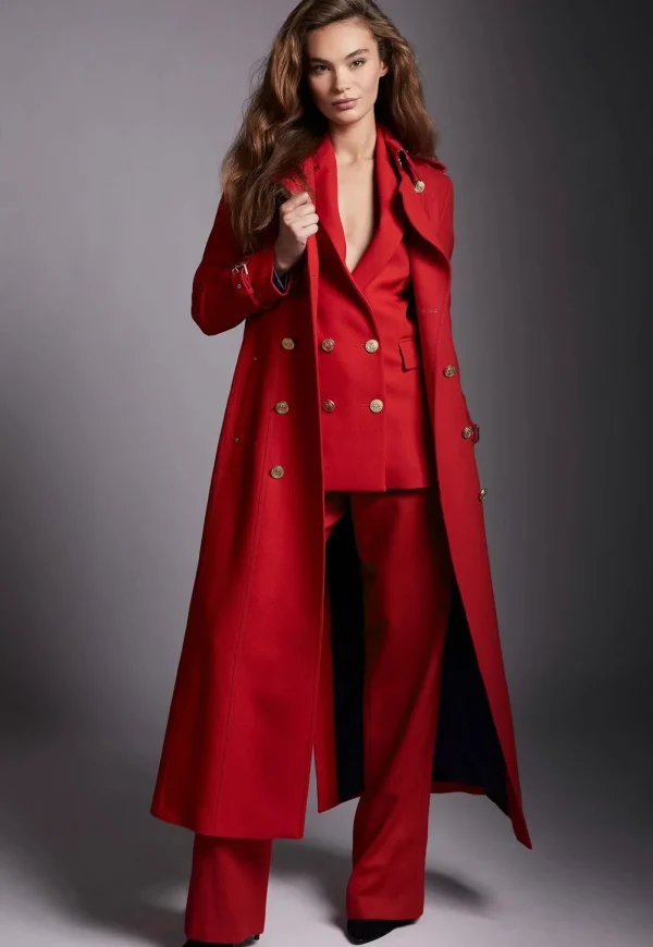 Fashion Double Breasted Blazer - Red Barathea Women Blazers & Jackets