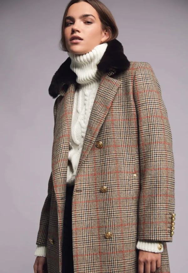 Outlet Double Breasted Shearling Coat - Orange Windsor Women Coats