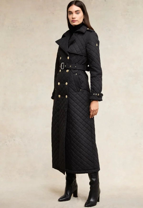 Best Enstone Quilted Trench Coat Full Length - Black Women Coats