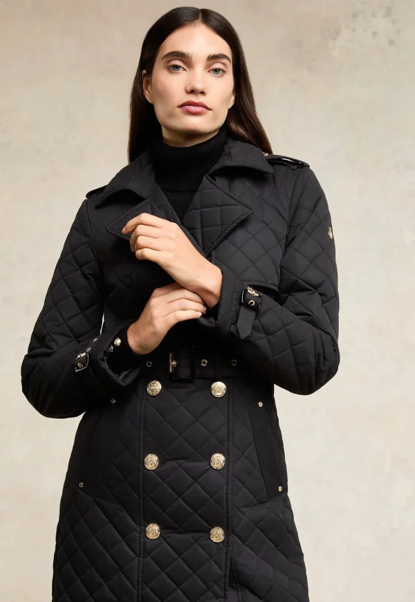 Best Enstone Quilted Trench Coat Full Length - Black Women Coats