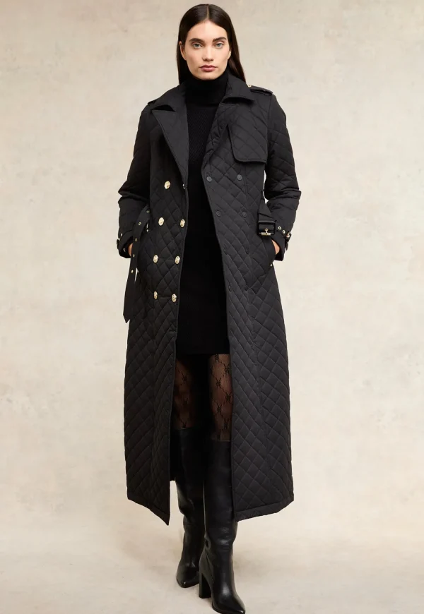 Best Enstone Quilted Trench Coat Full Length - Black Women Coats